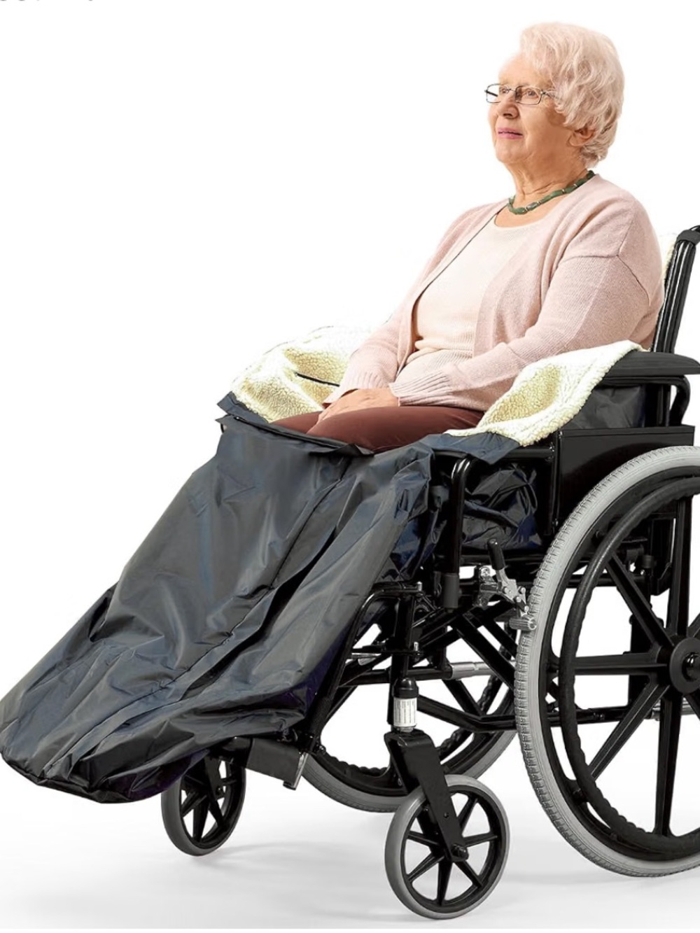 Universal Fit- Waterproof Fleece Wheelchair Lap Blanket in Black and Cream